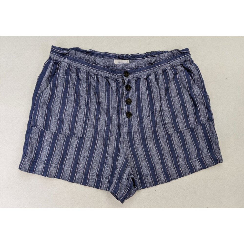 PopSugar Women's Shorts Size XXL Blue Striped Linen Blend NEW